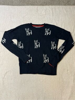 Abercrombie & Fitch XS Dog Sweater Navy Frenchie Y2K Preppy Novelty Knit